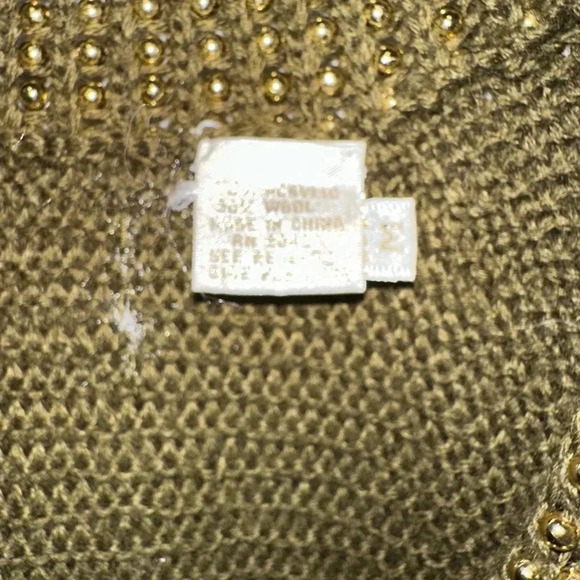 Women's Missing Tag Cardigan M Olive Green Gold Beaded Wool - Picture 8 of 16